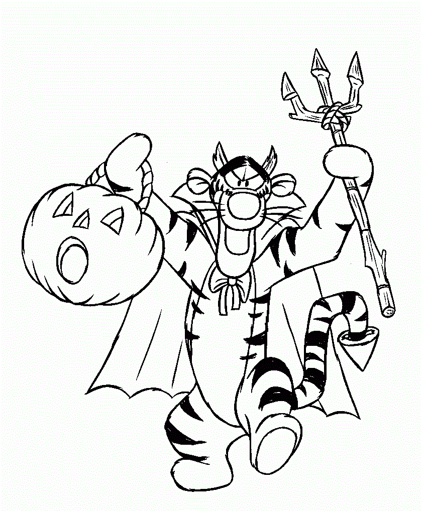 Kolorowanka Tygrysek straszy w Halloween